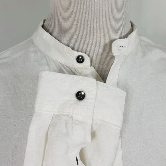 INC International Concepts XL Linen Blend Band Collar Popover Shirt White Casual - Picture 4 of 5